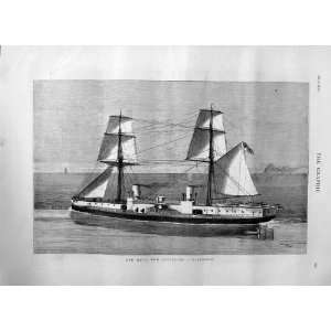  1876 BRITISH NAVY SHIP INFLEXIBLE SAILING WAR OLD PRINT 