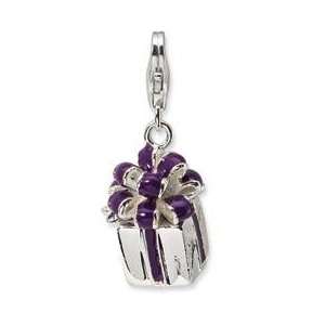   Box With Purple Ribbon Clip On Charm with Lobster Clasp in Gift Box