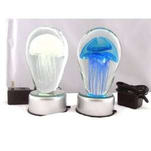  2 Jellyfish on LED Light Stands Glow in Dark and Blue 