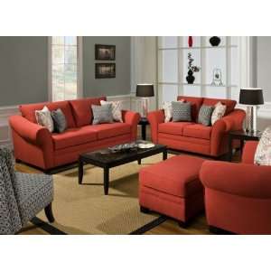   Red Fabric Modern Sofa & Loveseat Set w/Accent Pillows