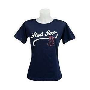 Boston Red Sox Womens Screen Bling Logo T shirt by Soft as a Grape 