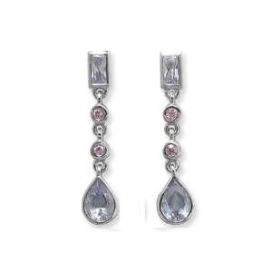  Esse Silver Collection Lavender & Pink CZ Drop Earrings 