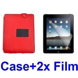  RED LEATHER CASE WITH STAND FOR IPAD 2+(2)SCREEN PROTECTOR 