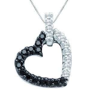 10K White Gold 1/4 ct. Black and White Diamond Heart Pendant with 