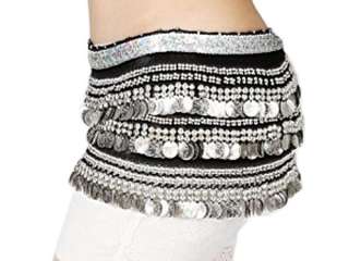 unique skirt Belly Dance Coin Hip Scarf Wrap Costume Black Silver Coin 