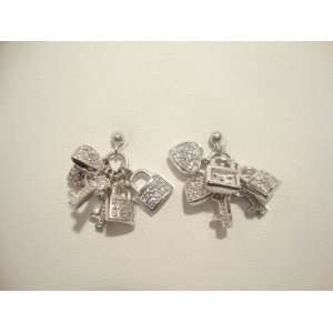  Locks & Charms Earrings with Stone Accents in White Gold 