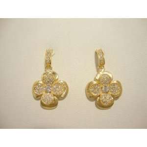  Flower Shaped Hanging Style Earrings with CZs in Yellow 