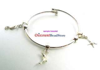 NEW 925 Sterling silver charm bead cuff FLEX Bangle Bracelet with 