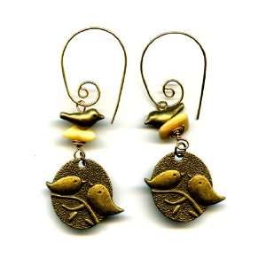  Brass and Bird Earrings with Amber Jewelry