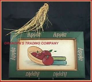 APPLE Country Wall Sign With Apples Bowl Books Wood Decorative