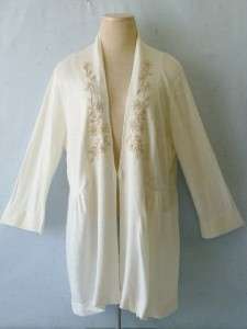 Soft Surroundings Linen Embroidered Boho Lagenlook Vneck Cardigan 