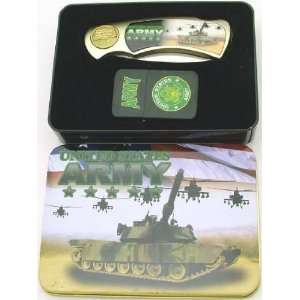  U.S. Army Pocket Knife and Lighter Collector Set Sports 