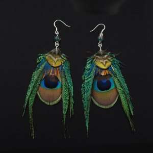  Boutique Peacock Feather Earrings with Sterling Silver 