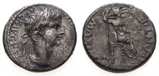 010. TIBERIUS, AR Denarius. Livia Seated. Fine  