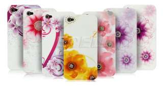 Floral Diamante Bling Hard Back Case Cover for Apple iPhone 4   Pink