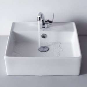   150 15101CH Square Ceramic Sink and Typhon Basin Faucet Chrome, White