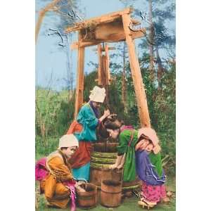 Washing Rice at the Well by Imperial Art School of Japan. Size 17.75 X 