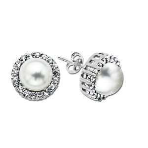 Sterling Silver Lady Di Freshwater Cultured Pearl and White Topaz Stud 