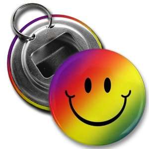   Smiley Face Funny 2.25 Inch Button Style Bottle Opener With Key Ring