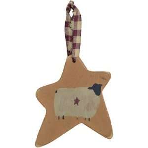  Wood Star with Sheep Ornament Distressed Primitive 