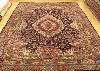 9x12 Handmade Signed Persian Archaeological Kashmar Wool Rug Excllent 