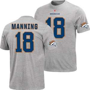 Denver Broncos Peyton Manning #18 Name & Number T Shirt (Gray)  