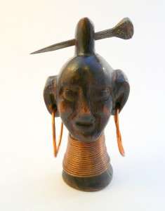   1930s 40s Martha Sleeper Wood & Copper African Ubangi Woman PIN BROOCH