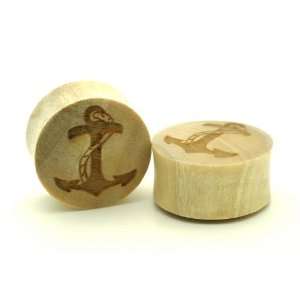 0g 8mm Crocodile Wood Anchor Double Flare Carved Ear Gauges Plugs 