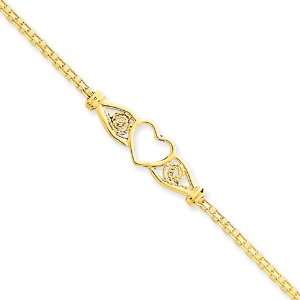  14k Polished Antiqued Heart Anklet Length 10 Jewelry