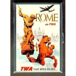  TWA ROME TRAVEL POSTER AIRLINE ID Holder, Cigarette Case 