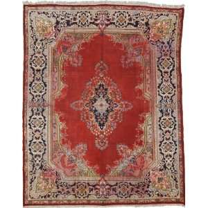  91 x 117 Red Persian Hand Knotted Wool Kerman Rug 