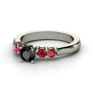 Scintillation Ring, Round Black Diamond Palladium Ring with Ruby