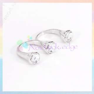   Three Beads Adjustable Double Two Connector Finger Ring Bling  