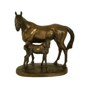 Ukm Gifts Mare And Foal Standing Bronzed Horses Sculpture By D. Geenty 