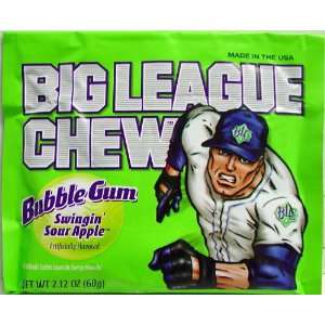 Big League Chew SWINGIN SOUR APPLE Bubble Gum 12   2.12 oz pouches