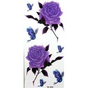  YiMei Purple rose and butterfly temporary tattoos Beauty