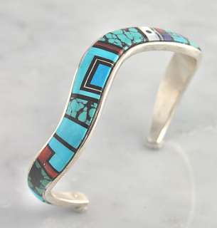 Robert Shakey Multi Color Inlay Bracelet Navajo Silver  