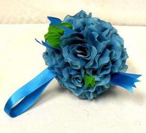 TURQUOISE BLUE Rose Ball Pew Bow Silk Wedding Flowers  