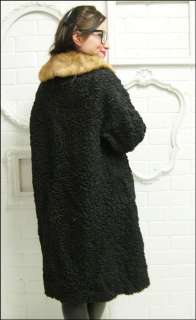   1950s Coat Dress LONG Luxe ASTRAKHAN Jacket+Fur Collar S/M/L  