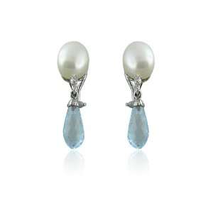  Trianon White gold Estate 18k Pearl Topaz Diamond Earrings 