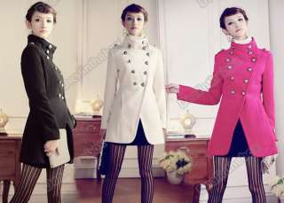 Womens Jacket Military Trench Coat Stand Collar Double Breasted Butto 