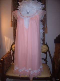 Vtg 1950s Peach Sissy Erica Loren Chiffon Lace Feminine Nightgown 
