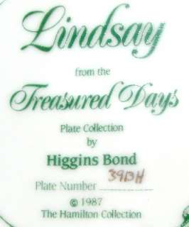 HIGGINS BOND Plate LINDSAY Hamilton TREASURED DAYS 1988  