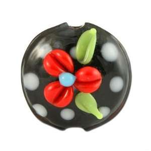  17mm Red Flower on Black Disc Glass Beads Arts, Crafts 