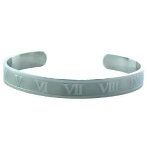  Stainless Steel Classic Roman Numeral Cuff Bangle Jewelry