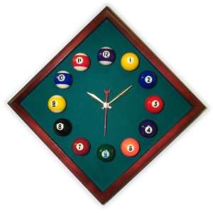   Diamond Billiard Clock Cherry & Dark Green Mali Felt