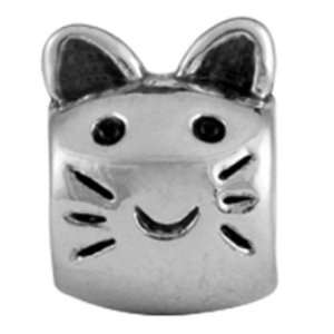 Bauble LuLu 3d Cat Head European/Memory Charm Silver Tone Rhodium 