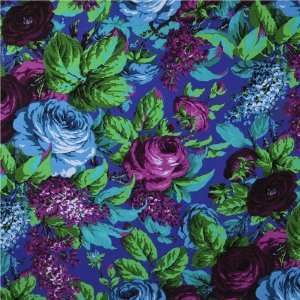   Wide Philip Jacobs Fall Florals Lilac Rose Cobalt Fabric By The Yard
