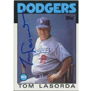  Tom Lasorda Autographed/Signed 1986 Topps Card Sports 