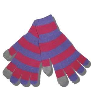    Pink and Lavender Striped Touch Screen Knit Gloves Electronics
